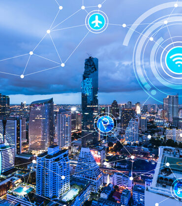 Cityscape connected line, technology concept, internet of things conceptual