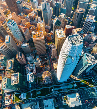 Downtown San Francisco aerial view of skyscrapers