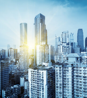 Urban architecture landscape and beautiful skyline in blue