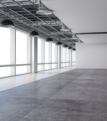 Empty open space office white wall and concrete floor