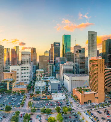 Downtown Houston skyline in Texas USA at twilight